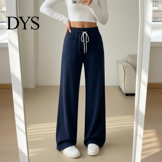 Lounge Wear Pants Women Wide Leg Pants, Drawstring Waist Loose Casual Adjustable Trousers Trousers, Solid Color Palazzo with Pockets