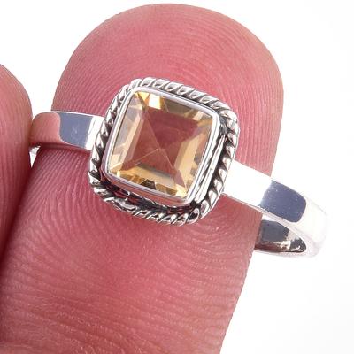 Natural Citrine Gemstone Handmade 925 Solid Sterling Silver Ring Size 10 M2U56