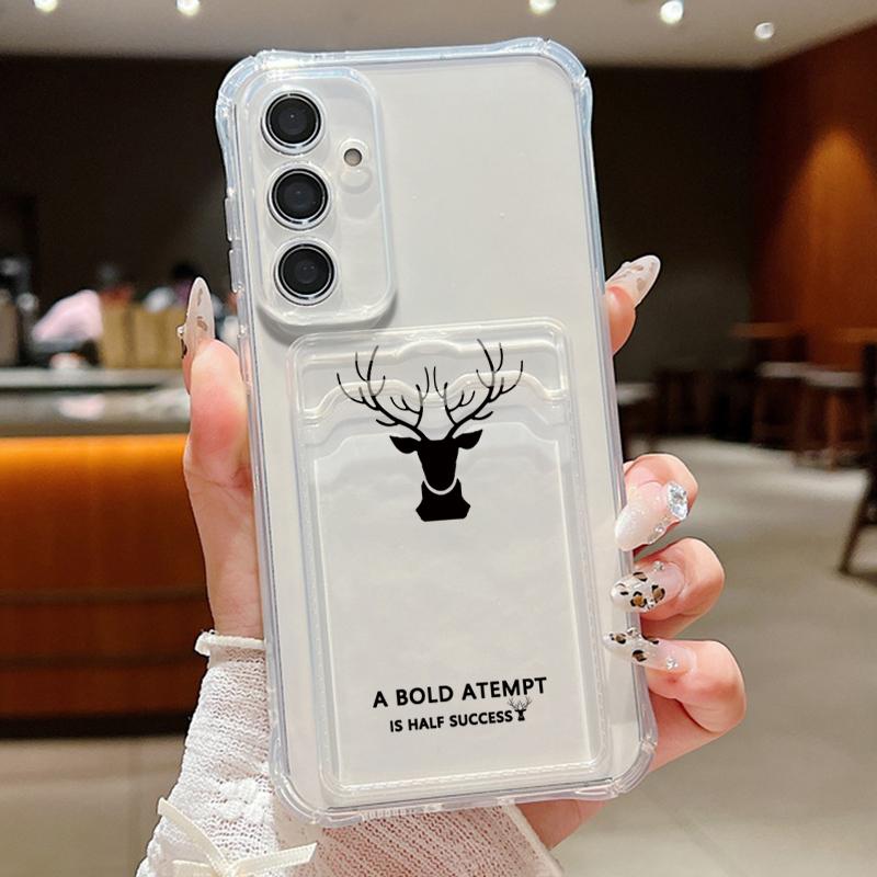 

Прозрачный противоударный чехол с рисунком оленя для Samsung S25 Ultra S24 FE S23 A56 A36 A16 A15 A55 Тонкий слот для карт Мягкий силиконовый прозрачный бампер Samsung A05S прозрачный