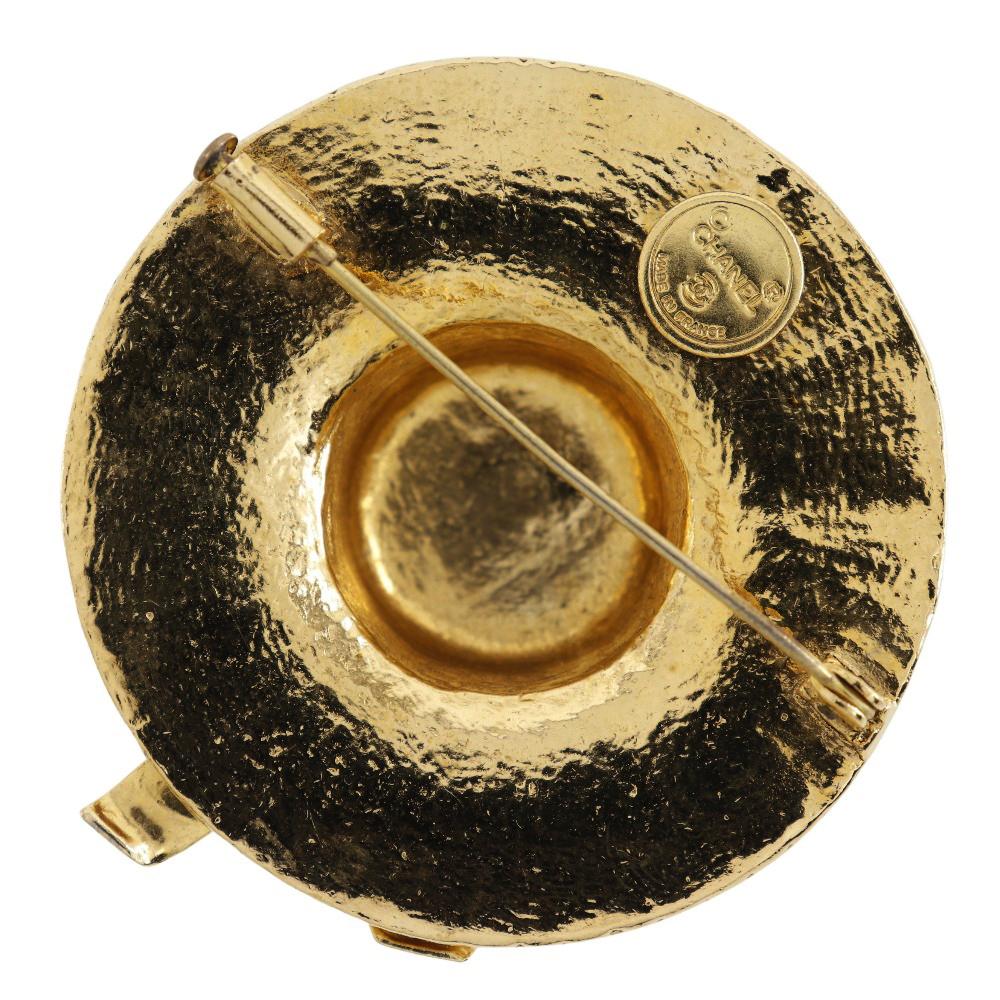 Chanel Straw Hat Brooch Plated Gold 36g Women Used