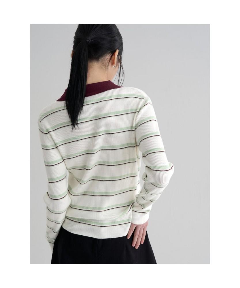 8seconds Collared Neck Striped Pullover Ivory