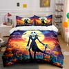 Halloween Skeleton Moon Scene Bedding Duvet Cover Set Duvet Cover Pillowcases  (1*Duvet Cover 2*Pillowcases, Without Duvet Insert)