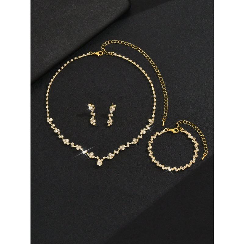 European and American Style Cross-Border Necklace, Earrings, Bracelet Set, 4pcs Bridal Jewelry for Banquet and Party, Fashionable and Versatile