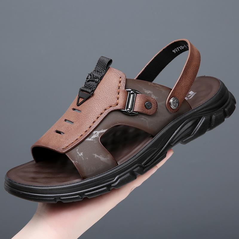 

Летние высококачественные мужские повседневные пляжные сандалии из воловьей кожи с верхним слоем, модные мужские сандалии для отдыха на открытом воздухе из латекса с мягкой дышащей подкладкой 44 коричневый