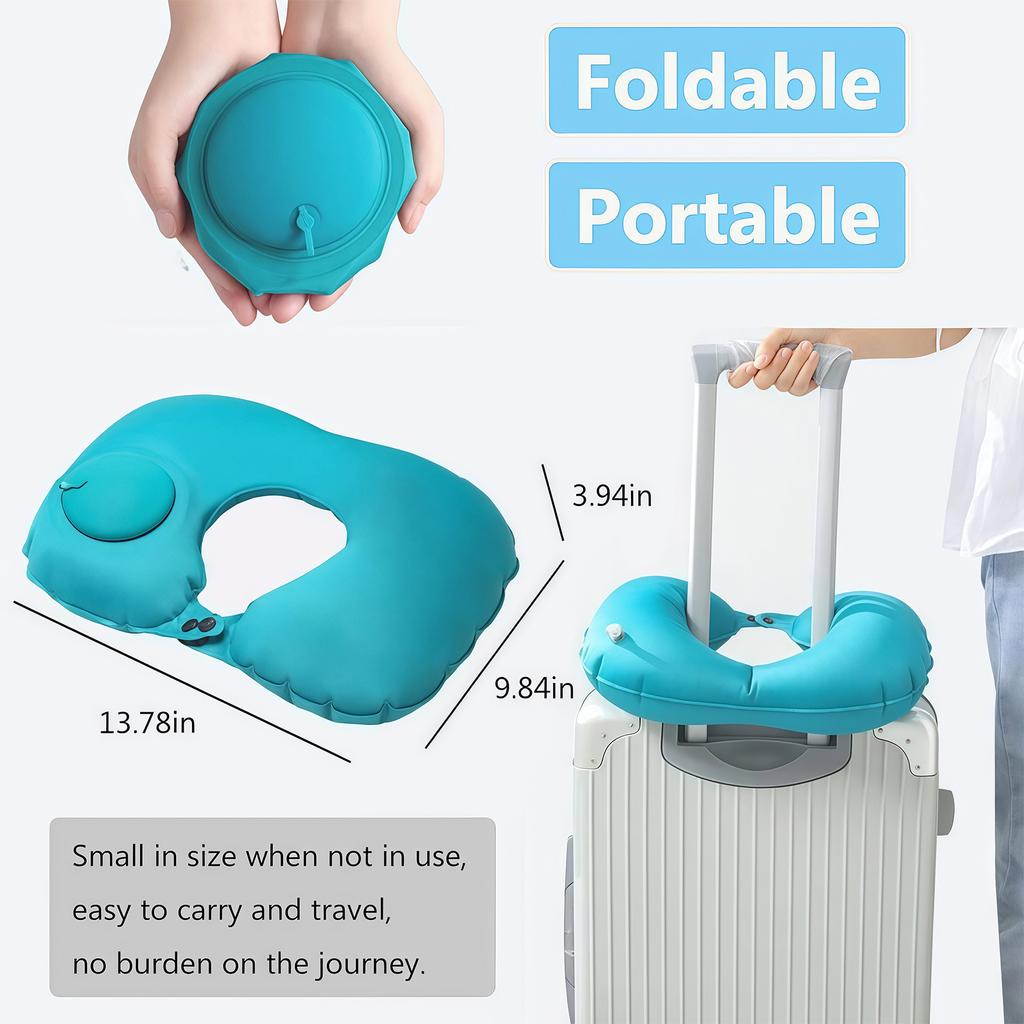 Inflatable U-shaped Neck Pillow, Portable and Foldable Travel Pillow with Manual Inflation, Cervical Spine Support Pillow