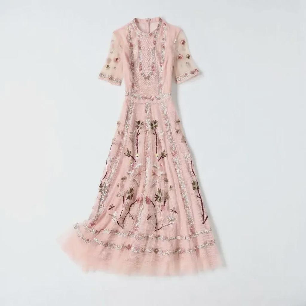 2022 European Summer Women's Embroidered Mesh Dress