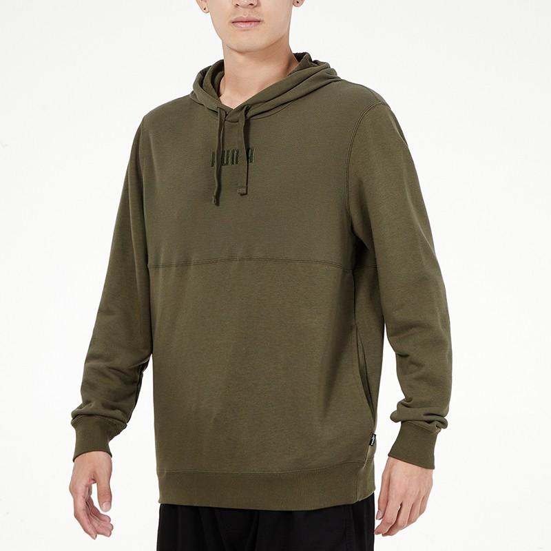 Puma Solid Color Sports Knit Drawstring Hoodie Men Tops Army-Green 846413-44
