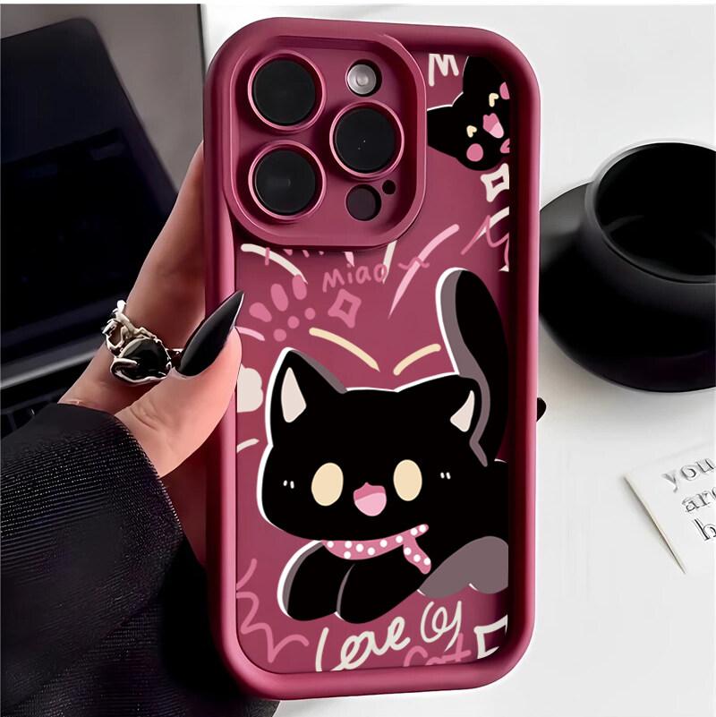 INS Cartoon Black Cat Phone Case For Xiaomi Redmi Note 13 12 Pro Plus 4G 5G 13C 12C 14C 10C A3 Silicone Anti-falling Cover Couqe