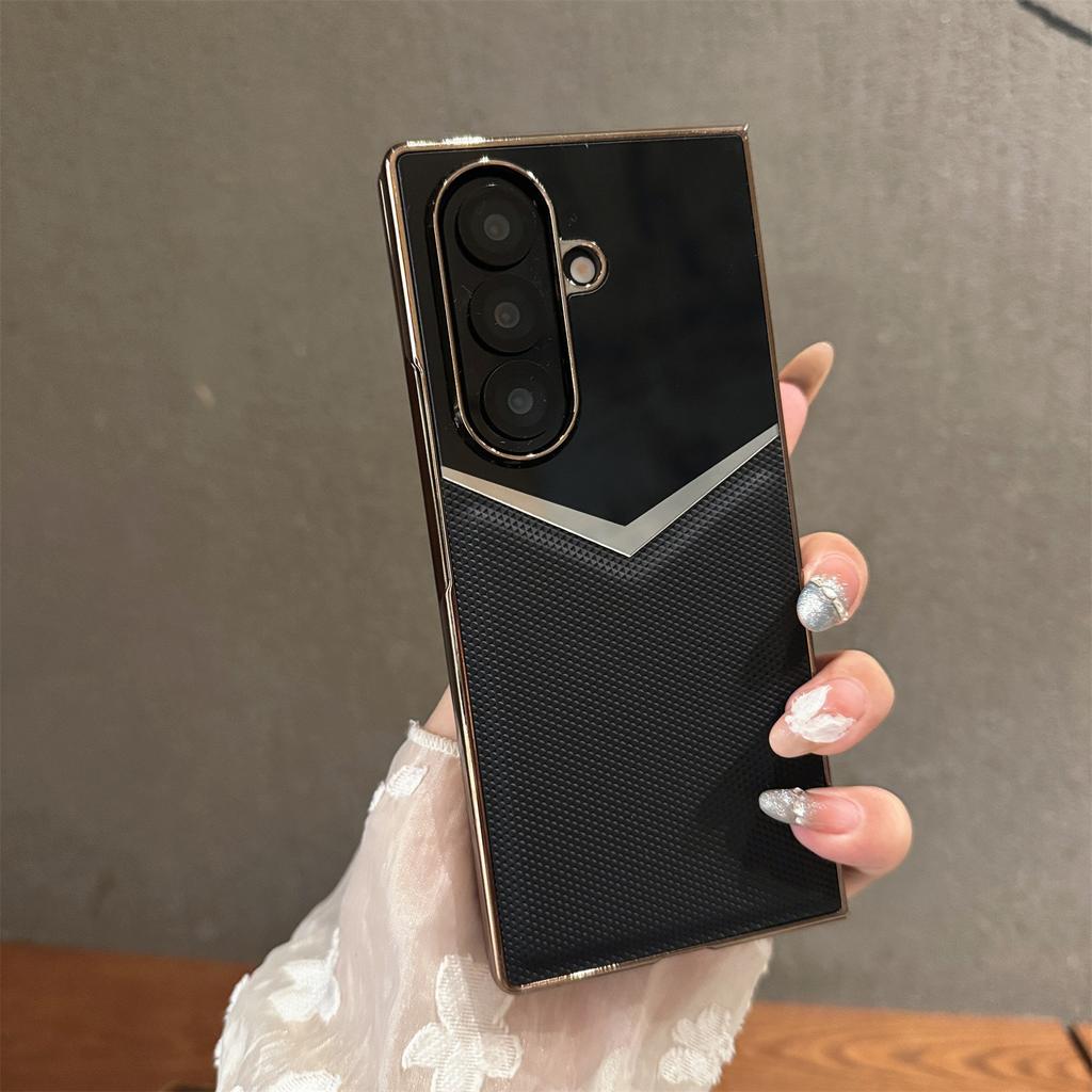For Samsung Galaxy Z Fold7 5G Case Genuine Cow Leather+PC Contrast Design Phone Cover with Screen Protector