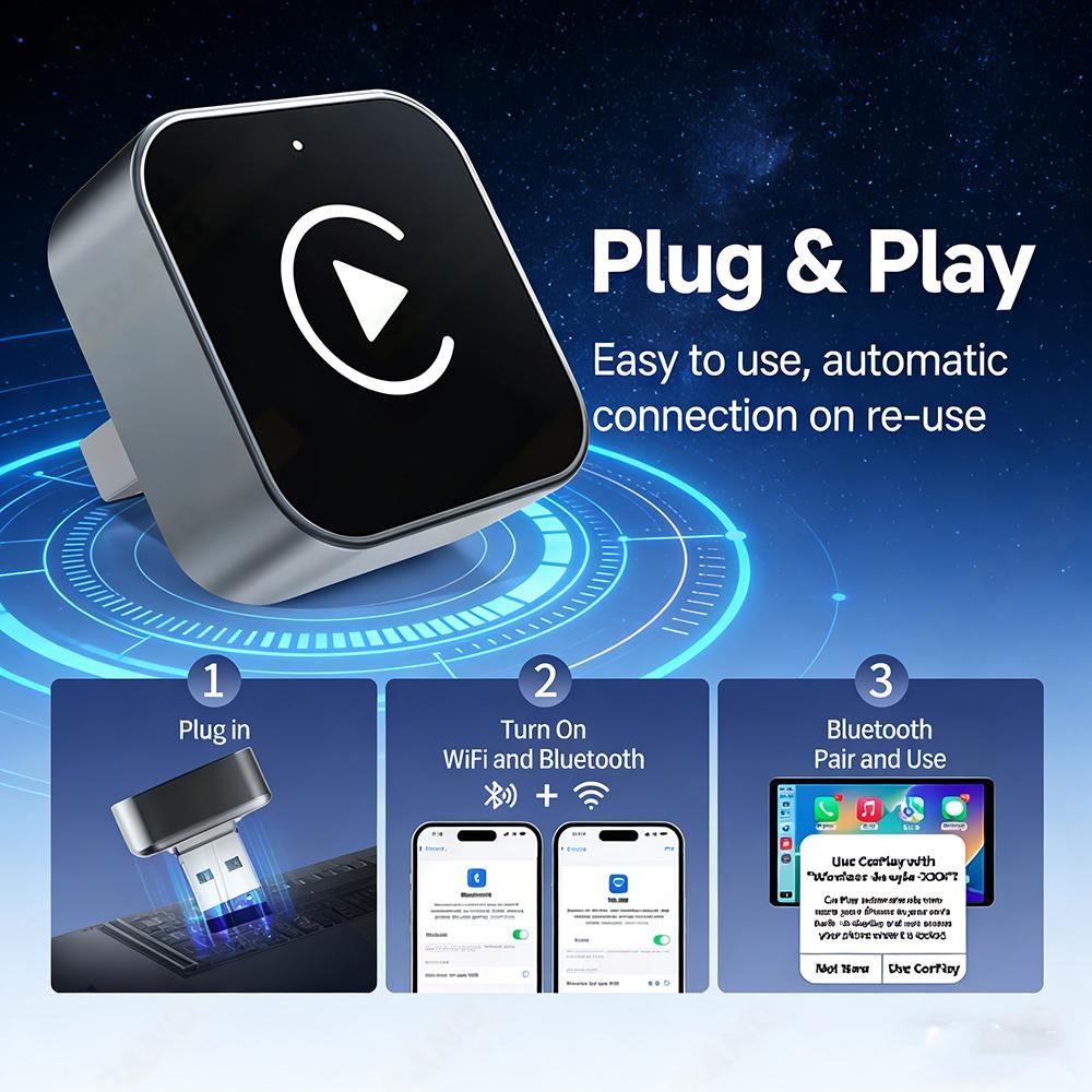 2026 Wireless CarPlay Adapter for Apple Convert Wired To CarPlay Wireless Adapter USB-C/Type-C Design Plug Play Car Play D