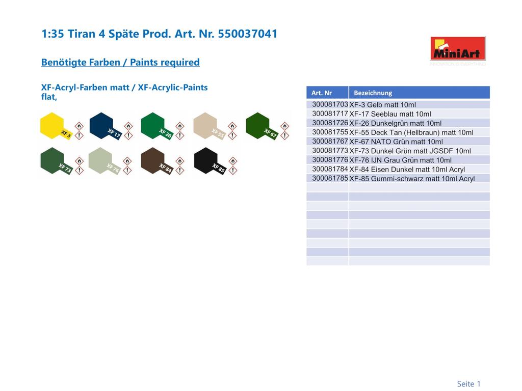 MiniArt Scale Israeli Defense Force Tiran 4 Late Model Plastic Model MA37041 1/35