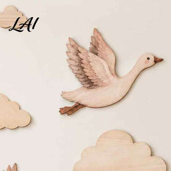 Flying Goose Wall Decals 7Pcs/Set Wooden Decor for Art and Cloud Nursery Self-Adhesive Bohemian Kids Room Background Decoration Bedroom Living Room