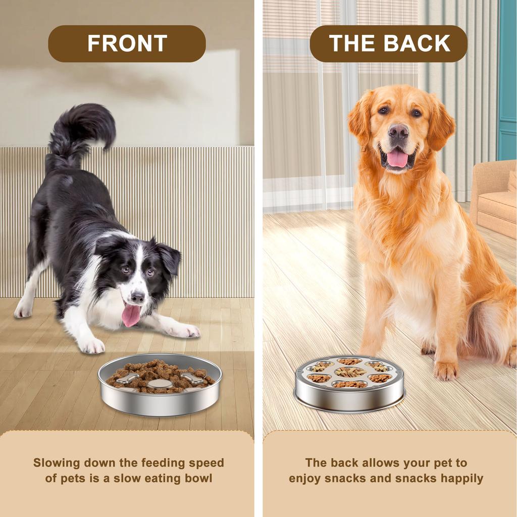 Stainless Steel Slow Feeder Dog Bowl Anti Choke Dog Food Bowl with Nonslip Bottom Dishwasher Safe Square/Round for Pet Home