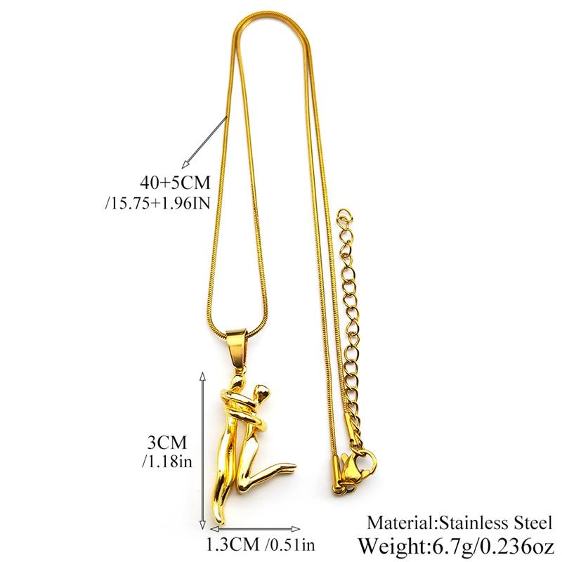 Couple Hugging Pendant Necklace For Women Men Stainless Steel Gold Color Hiphop Sports Love Chain Jewelry Valentine's Day Gift