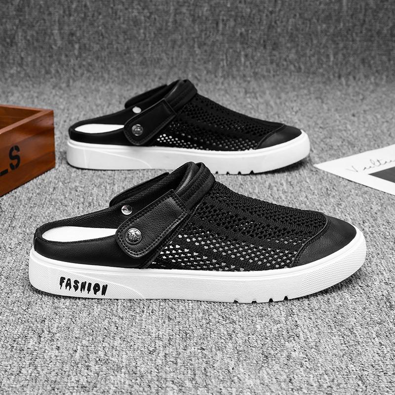 Mesh Half Shoes For Men Mules Flat Board Shoes Slippers Summer Backless Loafers Slippers Man Slides Mens Open-back Casual Shoes