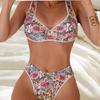 2024 Nové tištěné bandážové bikiny: Dámské evropské a americké dvoudílné plavky s ocelovou podporou a vysokým pasem