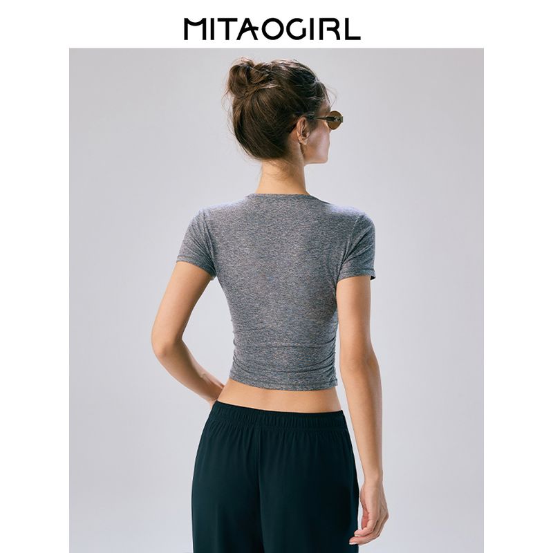 Mitaogirl Kendall Style Short Sleeve T-shirt Women Summer Quick-Drying Pilates Yoga Clothes Sports Top Running Fitness