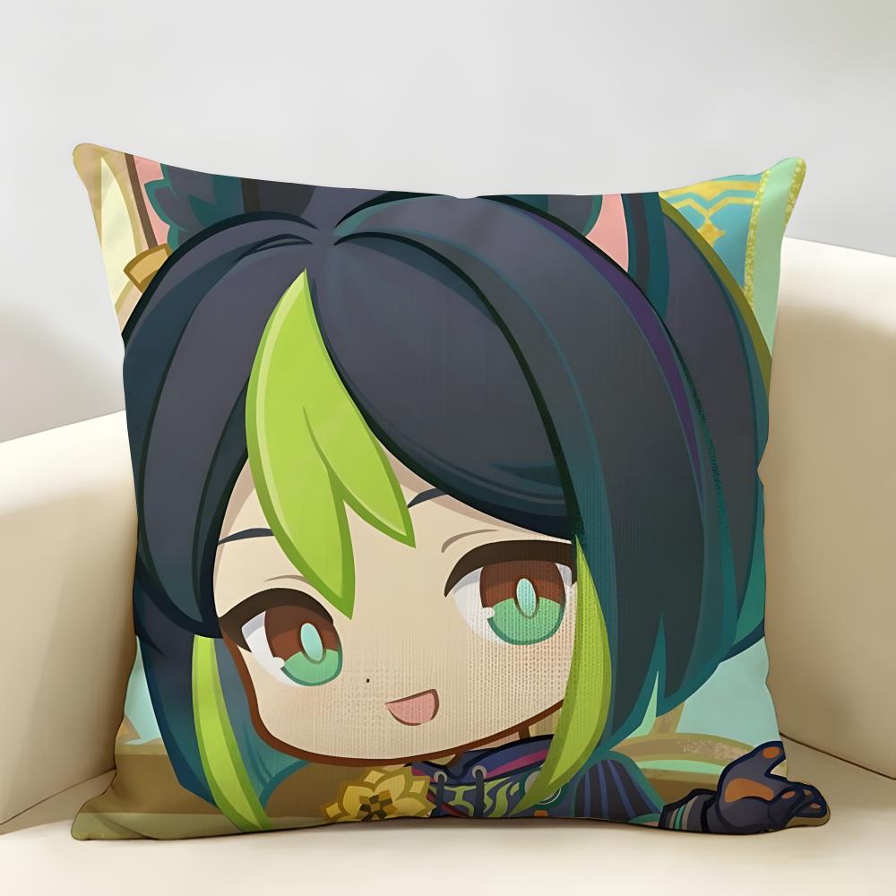 Tighnari Cute Genshin Impact Cushion Cover Natural Linen Organic Fabric DoubleSided Printing Room Sofa Decor Pillow Case