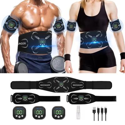 EMS Muscle Stimulator USB Rechargeable Abdominal Toning Belts Adjustable Ab Workout Equipment LED Display for Home Gym