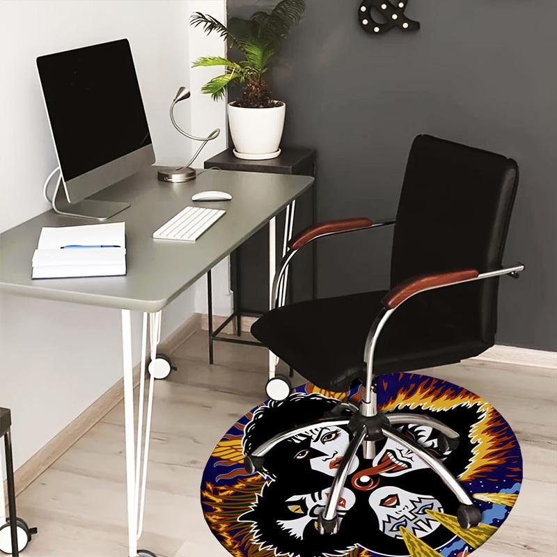 1 Stück KISS Band Symbolisches Kunstwerk Runder Teppich, Hergestellt aus Polyester, Perfekt zur Dekoration von Bürostühlen, Wohnzimmern