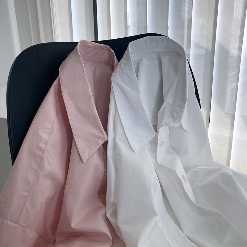 Großes, einfarbiges, langärmliges Hemd für Damen, schlichtes, lockeres Freizeithemd