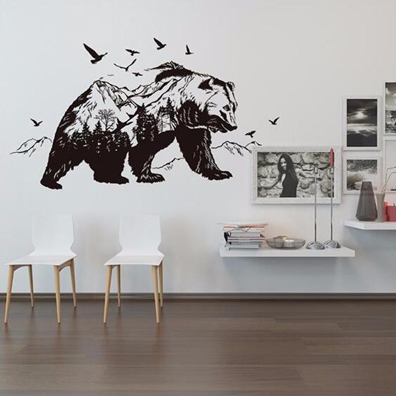 Diy Home Decor Black Bears Fish Tattoo Mural Mountain Wall Sticker New Design Vinyl Wall Art Decals Room Decor