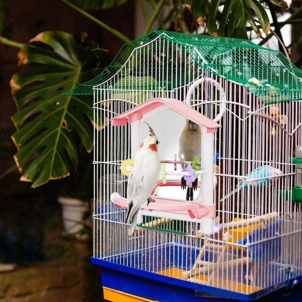 Wear-resisting Bird Mirror with Perch Bite-resistance Bird Cage Toys  Balconies