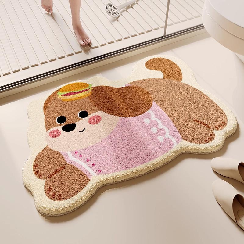 Cartoon Puppy Imitation Cashmere Floor Mat: Absorbent, Insulating Door Mat for Shower Room