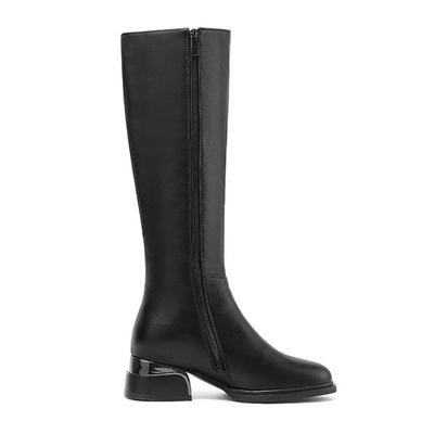 Sapatos de couro de vaca outono inverno salto médio grosso tamanho grande 45 tamanho 44 tamanho 46 botas femininas quentes até o joelho