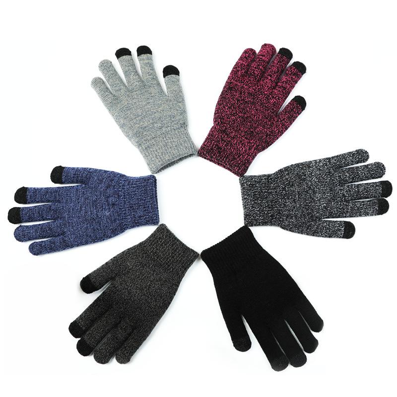 Winter Touchscreen Gloves Men Large Size Thermal Anti-Slip Cold Weather Riding Knitted Double Layer Thick Fleece Lined