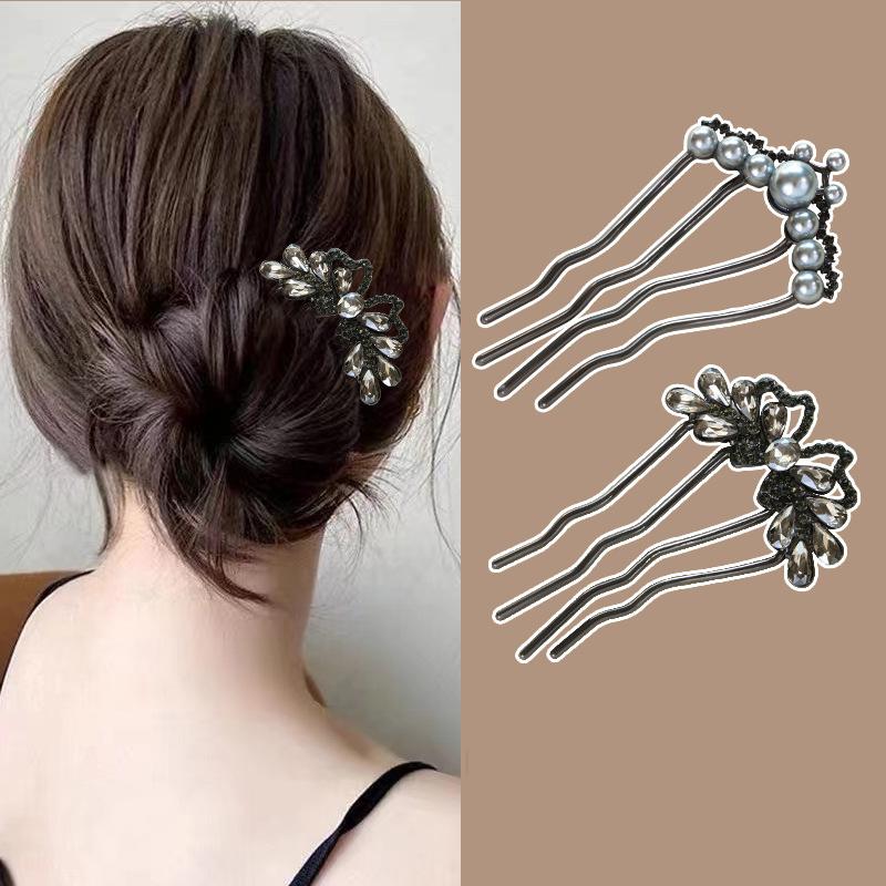Fashion Zircon Pearl U-Shaped Hair Sticks New Chinese Style Hair Stick for Women Bun Comb Hanfu Hair Clips Hair Accessories