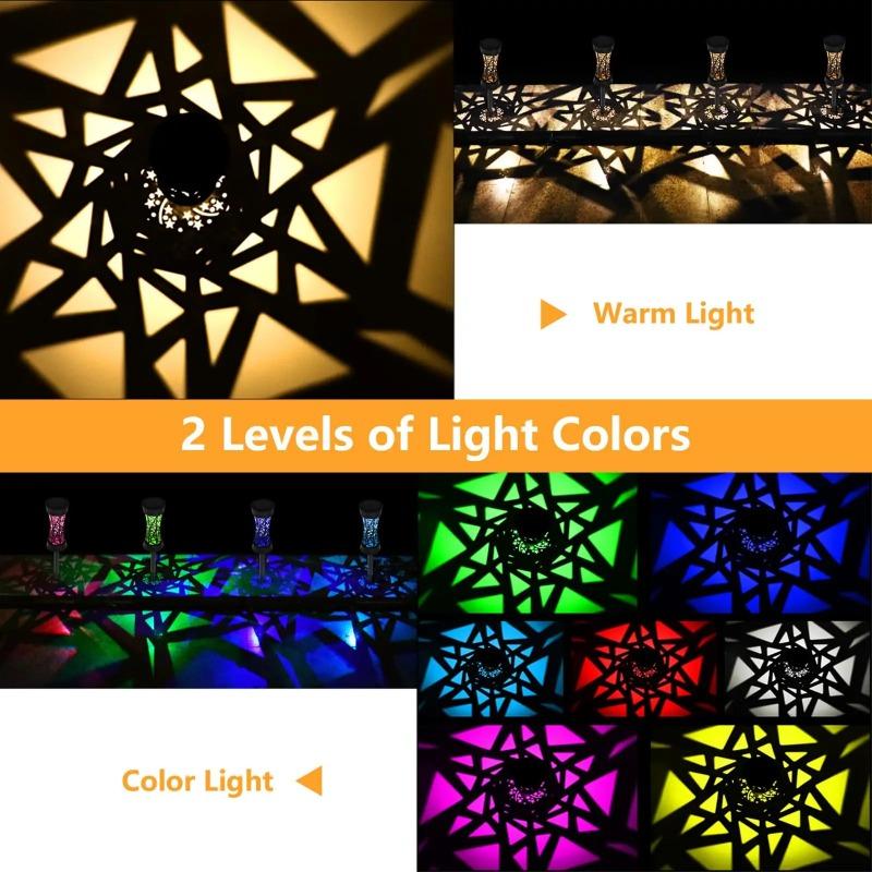 1/2/4 stk Solcelle Ganglys Utendørs LED-lampe med Varmt/Farget Lys Solcelle Hagelys Landskap Plenlampe for Gård Terrasse