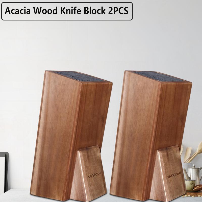 Acacia Wood Universal Knife Block Stand with Bristles Knife Holder for Kitchen Counter Fits Chef Bread Steak Knives Storage