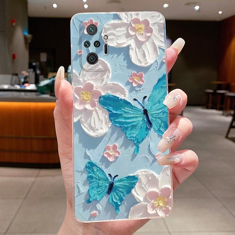 For Xiaomi Redmi Note 10 Pro / Note10 / Note 10S / Poco M5S Case Clear Luxury Butterfly Flower Transparent Soft TPU Phone Cover
