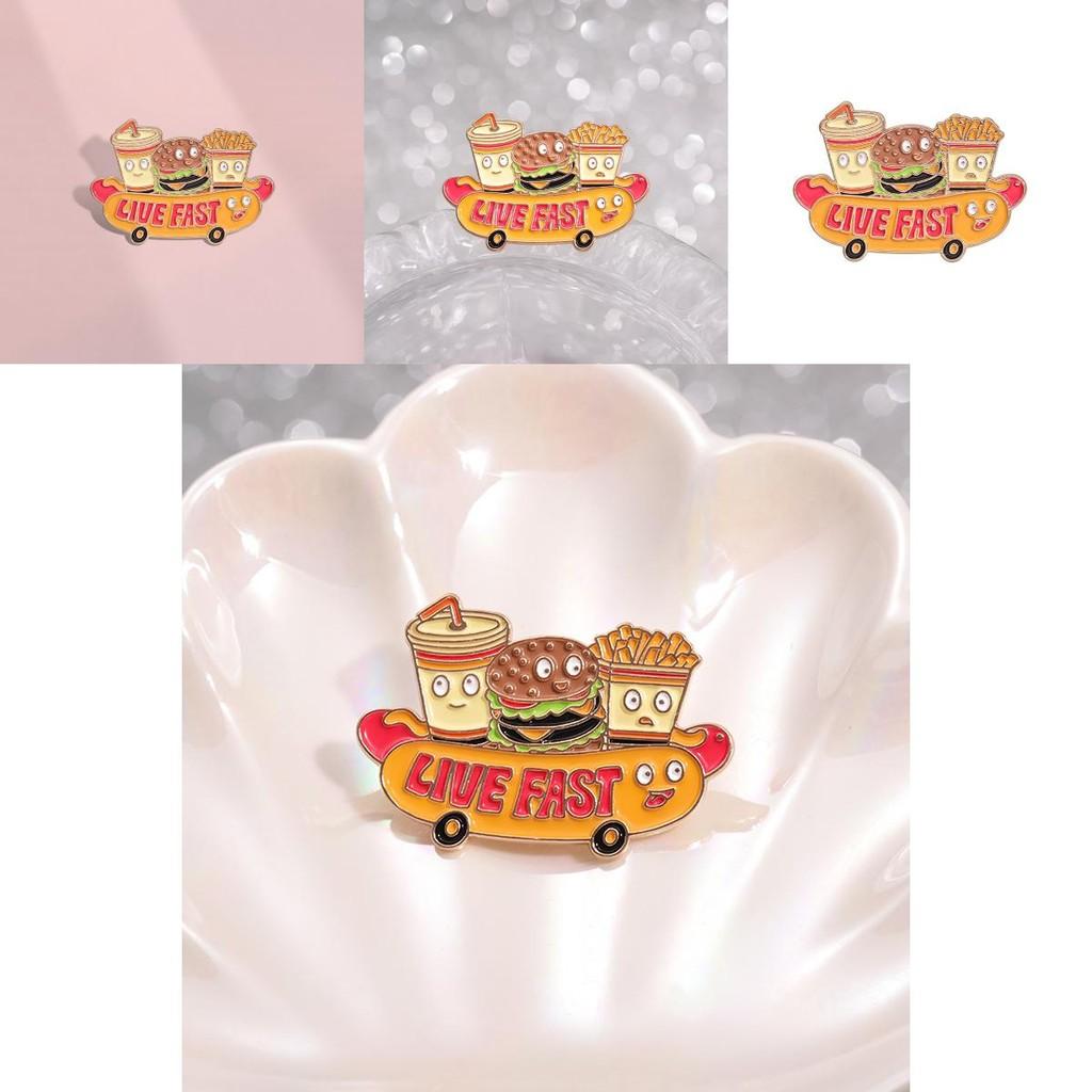 Distinctive Cartoon Food Brooch Stylishly Designed With Hamburger Fries And Hot Elements Dog