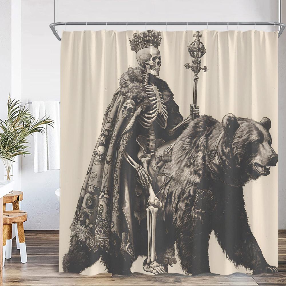 

Funny Skeleton Shower Curtain Skull Happy Halloween Vintage Bathoom Decor Scary Retro Polyester Bath Curtain With Hook W60H190(CM)-1 Pcs