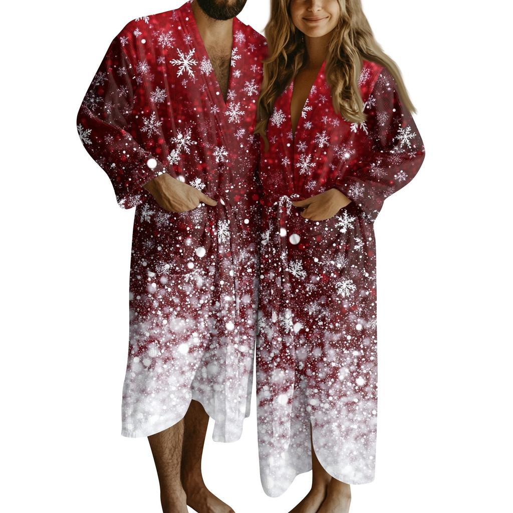 Bathrobe For Men And Women Christmas Printed Flannel Bathrobe Absorbent Quick-drying Cotton Nightgown