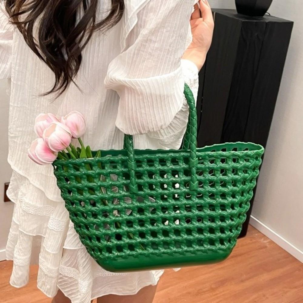 Large-capacity Hollow Beach Bag Candy Color Reusable PVC Basket Durable Portable Tote Bag Holiday