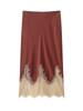European Women's Beaded Sequin Embroidered Silk Satin Lace Trim Midi Skirt