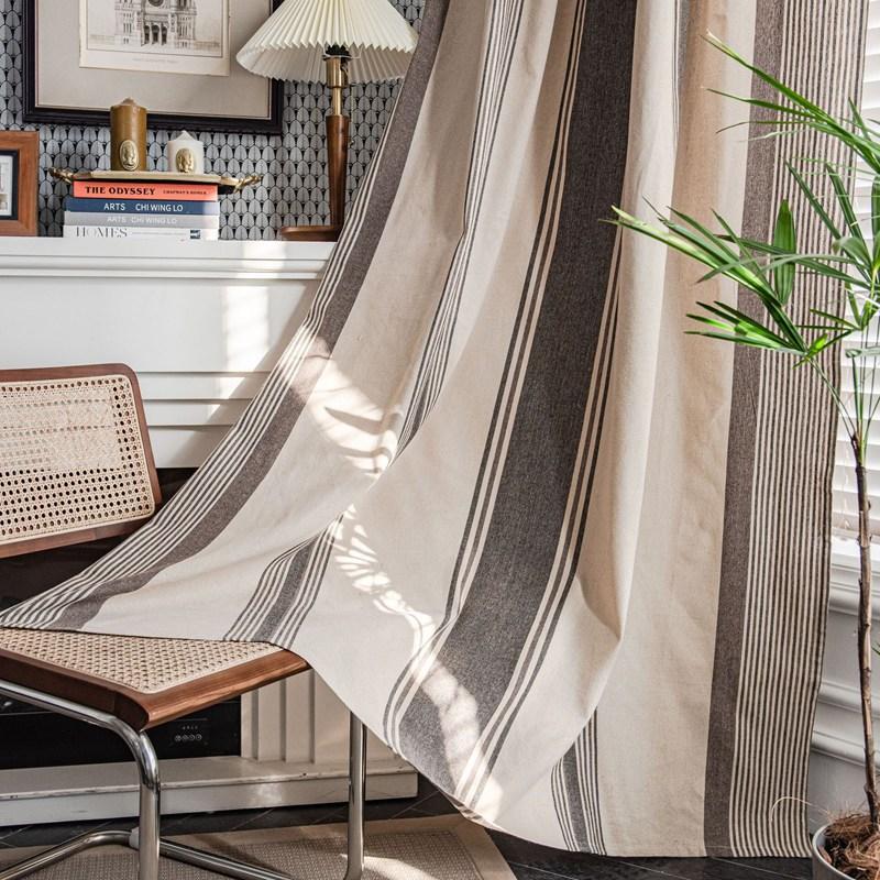 Home Life Yarn-dyed Striped Coffee American Style Kitchen Window Curtain Cotton Linen Semi-shading Living Room Bedroom Curtain