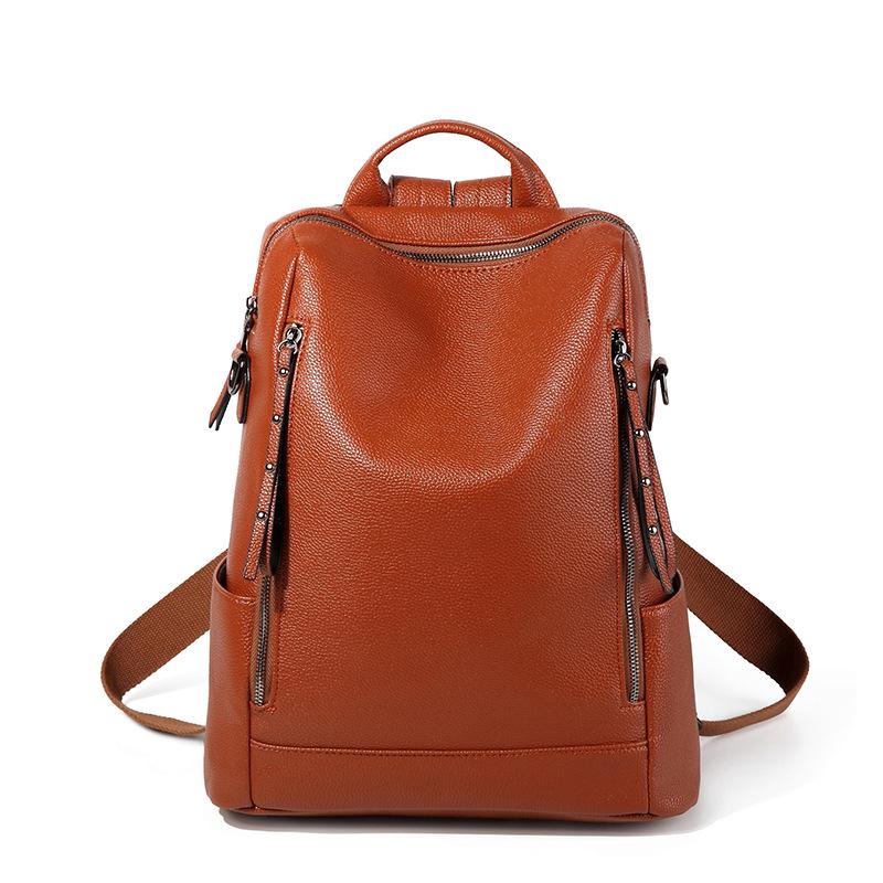 Soft leather large-capacity waterproof backpack for women, 2024 new fashion casual travel backpack for office workers with a high-end feel коричневый