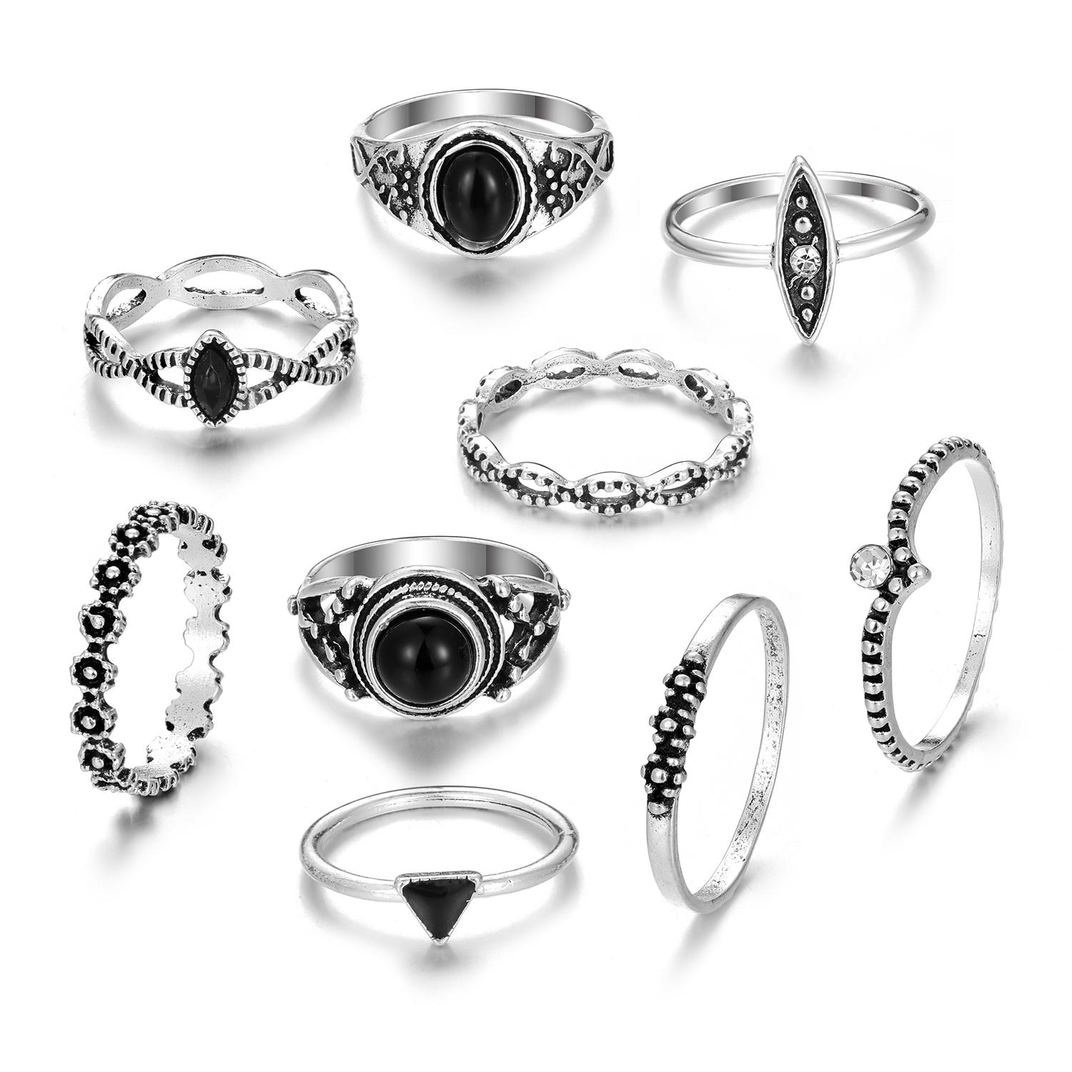 

Женский комплект колец из 9 предметов, вечерние, ночной клуб, хип-хоп, универсальное кольцо, набор резных колец чёрный