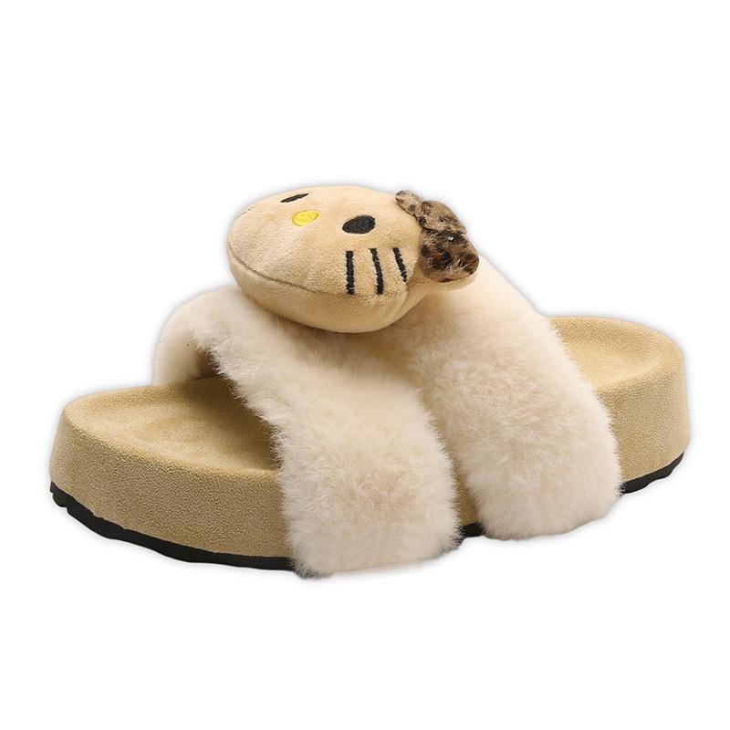 Dicke Sohlen Baumwollpantoffeln für draußen, niedliche Cartoon-Hausschuhe, warme flauschige Hausschuhe für Damen, neue Modelle Herbst und Winter 2025