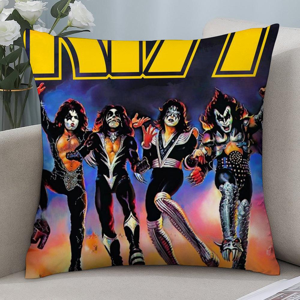 American Hot Heavy Metal Rock Kiss Band Pillow Case Short Plush Sofa Decorative Gift Home Double-sided Printing Cushion