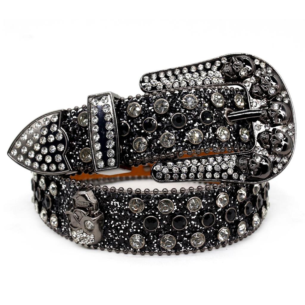 Shinning Diamond Waist Belts with Skull Buckle for Rock Fan Adjust Length Belt for Teens Woman Jeans Skirt Decorative