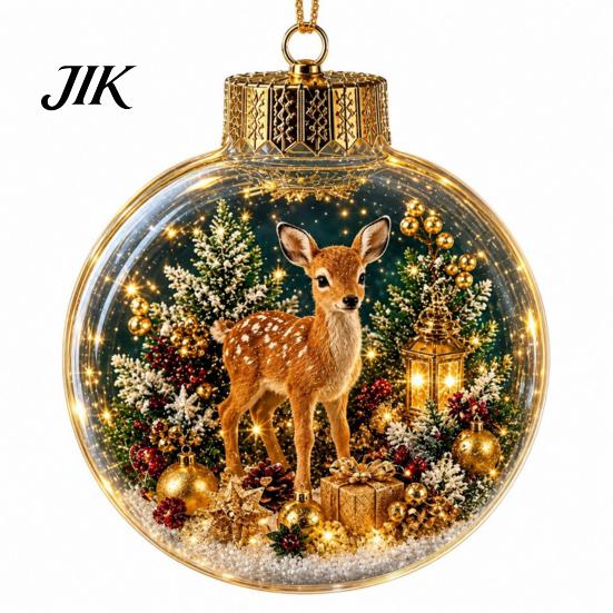 Christmas Party Hanging Trinkets 3D Faux Crystal Ball Ornaments with Warm LED Luminous Holiday Decorations Lights, Tree Pendant for Home Decor