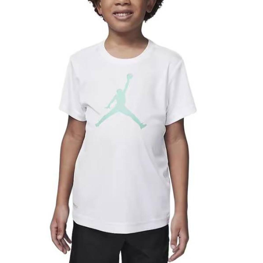Jordan Dri-FIT Comfortable Skin-Friendly Simple Printed Short Sleeve T-Shirt Kids Tops White Emerald-Green HA2543-100