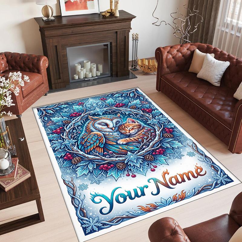 Snow Theme Crystal Velvet Floor Rug Personalized Custom Name Text Warm Carpet Home Decoration