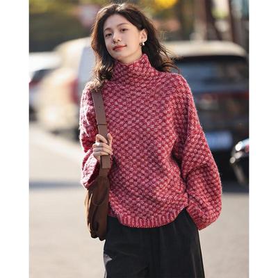 Demana Women's Cozy High-Neck Plaid Knit Sweater