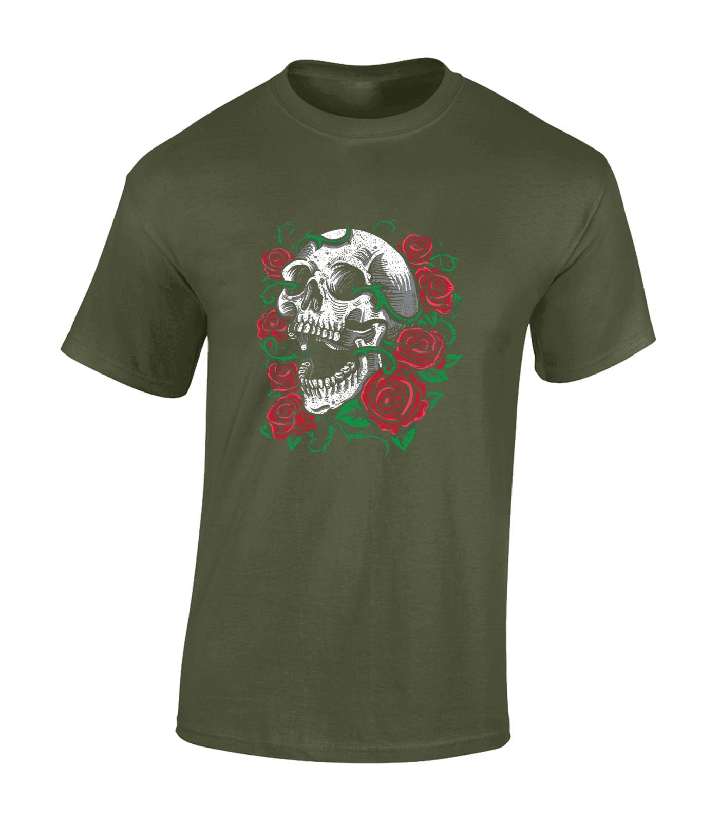 SKULL and ROSES MENS T Shirt Mens Womens Tees Top COOL RETRO TATTOO FASHION VINTAGE SKELETON NEW TOP 2XL